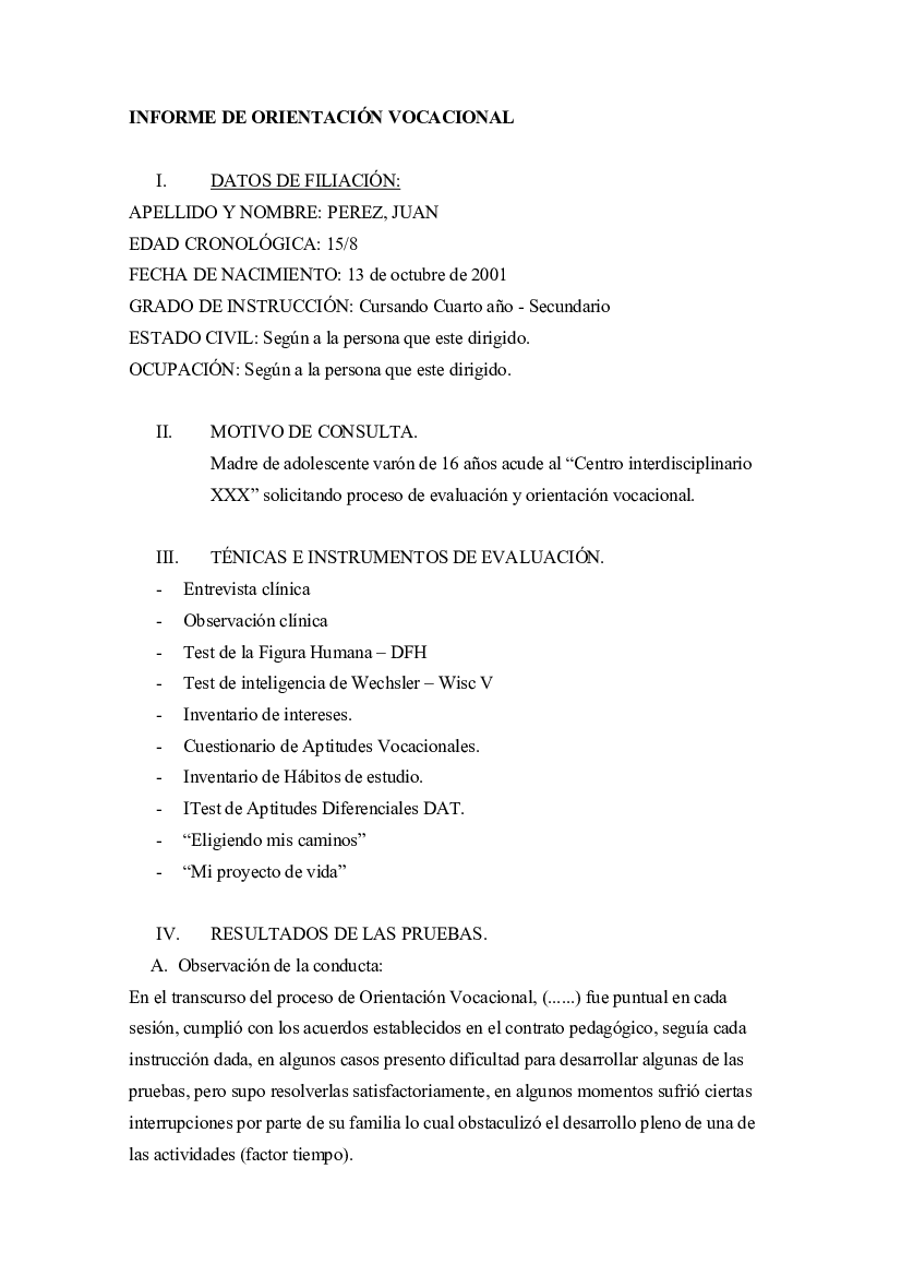 Introducir Imagen Informe De Orientacion Vocacional Modelo