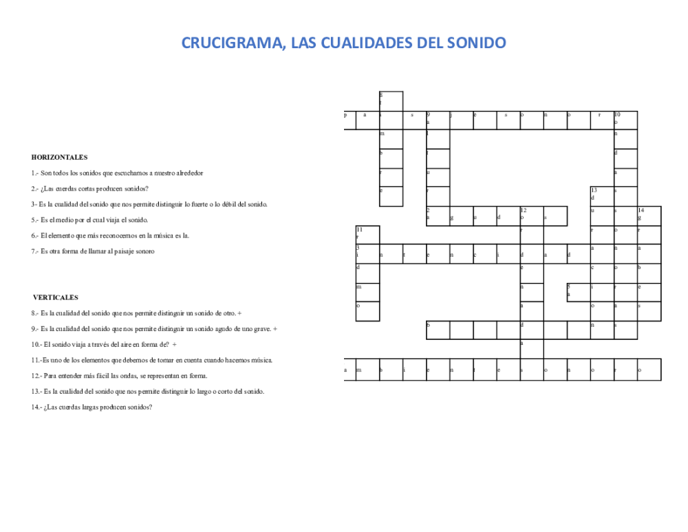 Crucigrama Cualidades Del Sonido Worksheet Live Worksheets Off