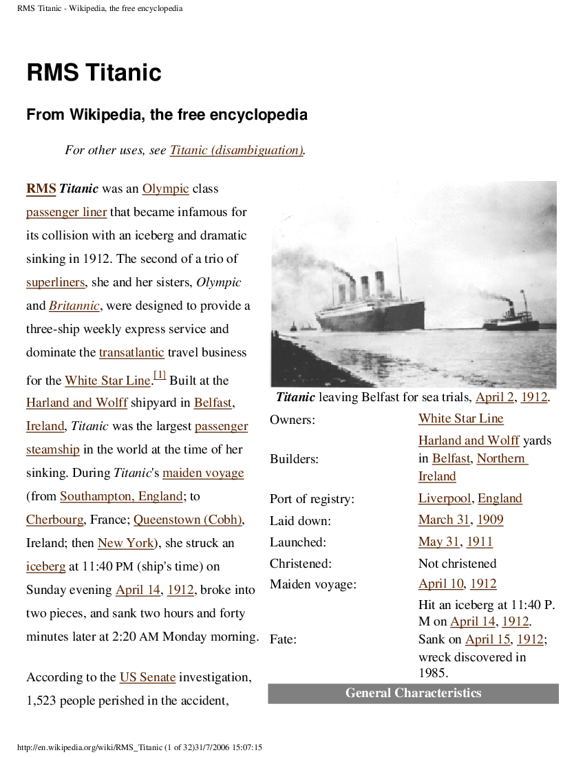 RMS Olympic, Titanic Wiki