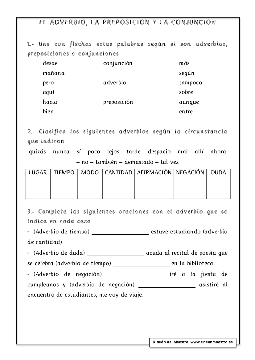 Actividades Preposiciones Adverbios Y Conjunciones Adverbio Images