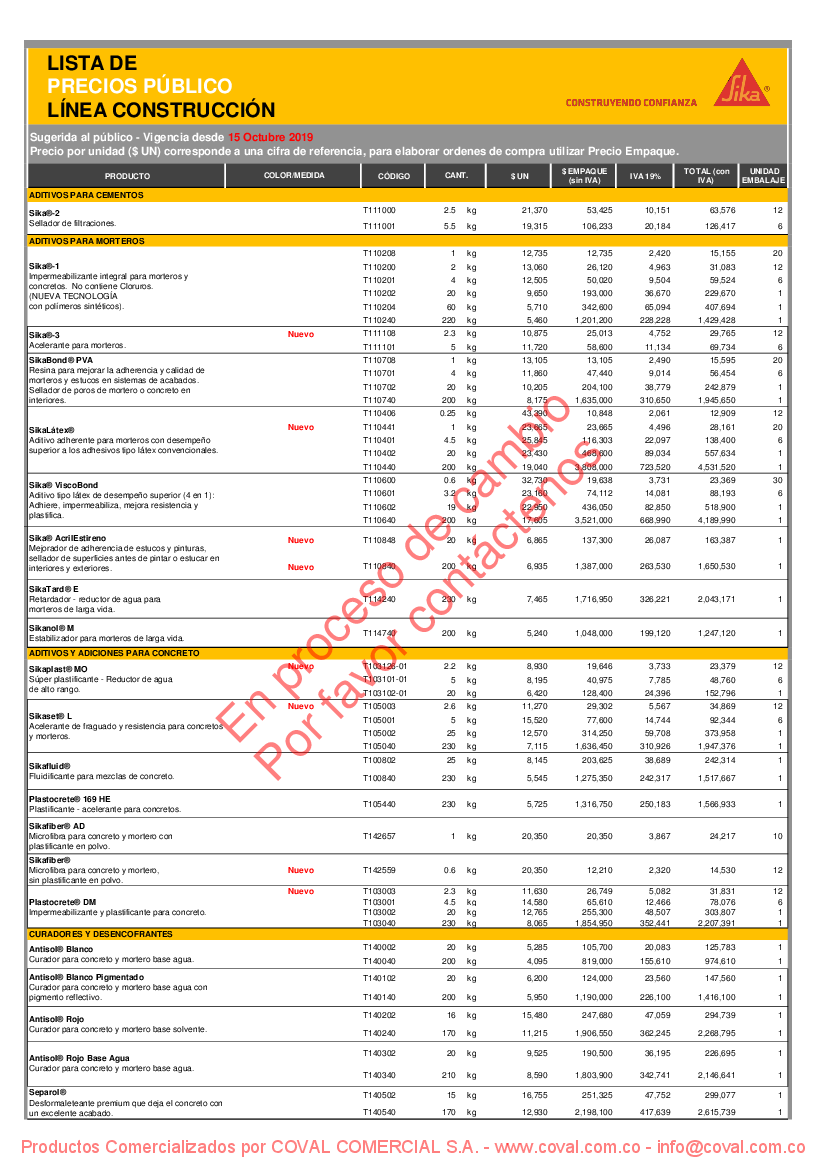 EJEMPLO LISTA DE PRECIOS - pdf Docer.com.ar