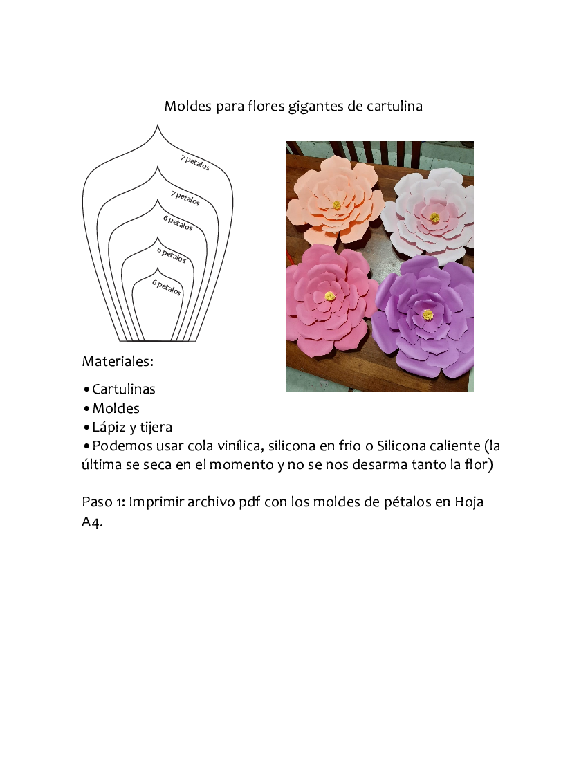 Moldes para flores gigantes de cartulina - pdf Docer.com.ar