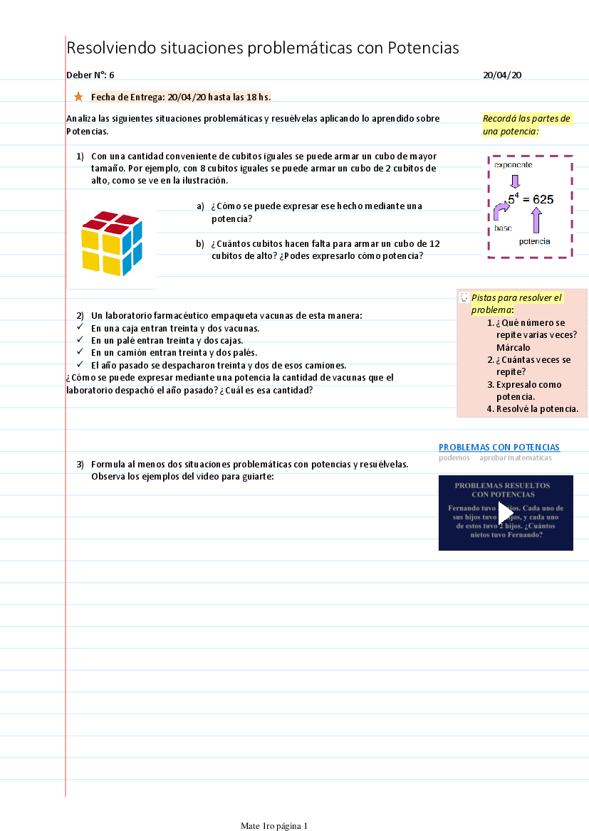 Deber N 6 Resolviendo Situaciones Problematicas Con Potencias Pdf Docer Com Ar