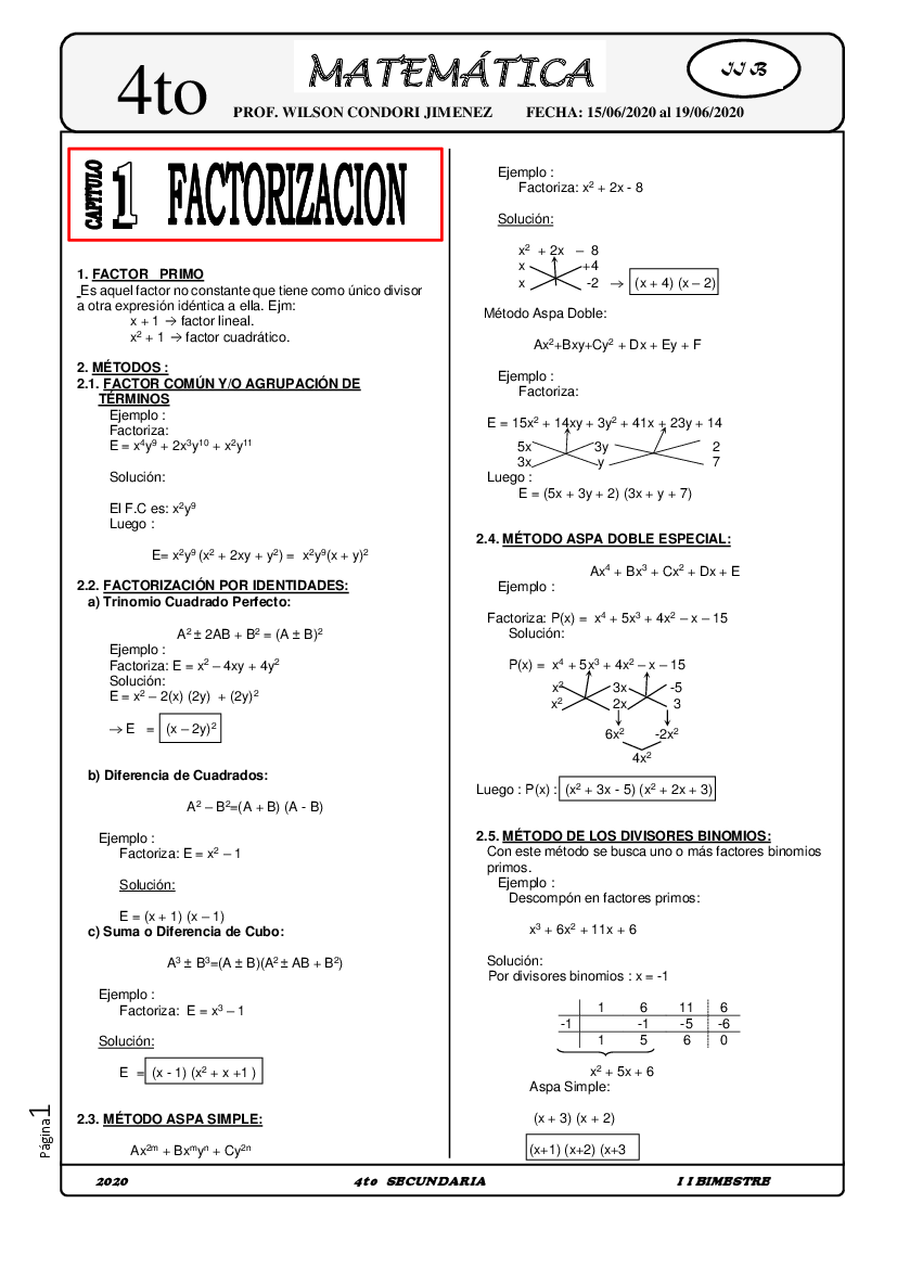 Factorizacion 4 Sec Pdf Docer Com Ar