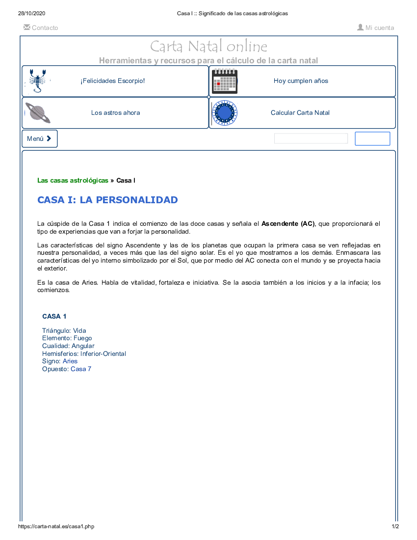 Casa I __ Significado de las casas astrológicas - pdf 