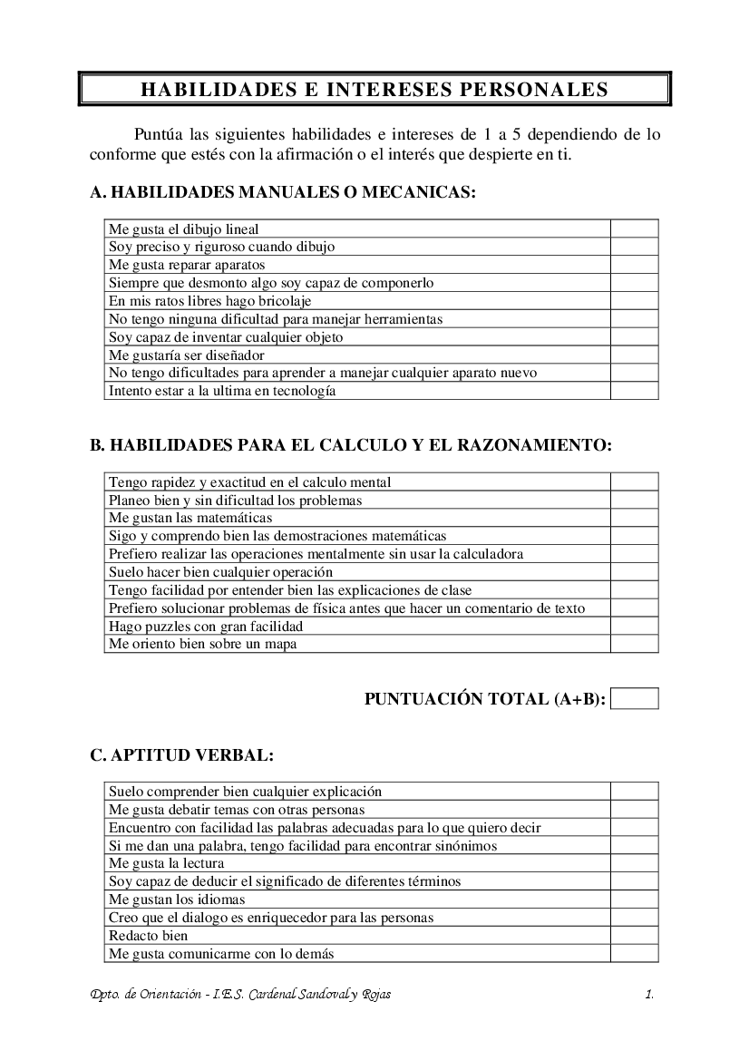 Habilidades E Intereses Personales Pdf Docer Com Ar