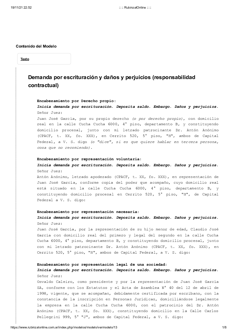 Demanda por escrituración y daños y perjuicios (responsabilidad  contractual) - pdf 