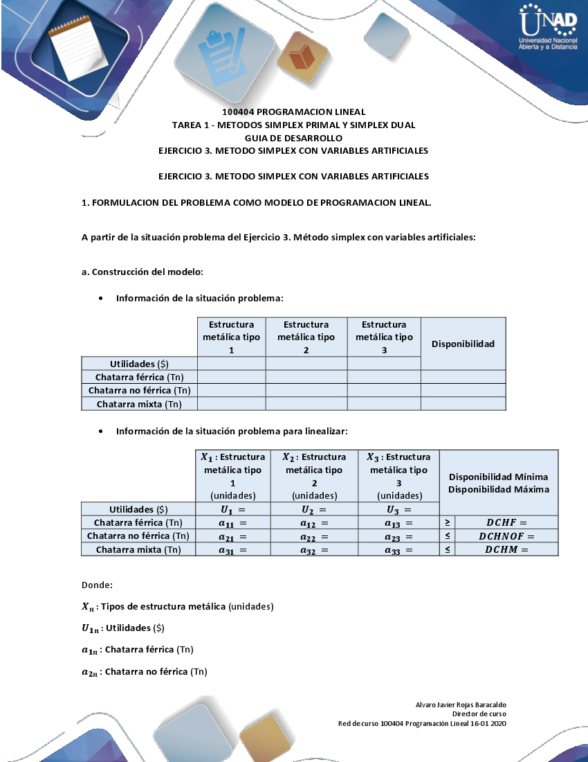 GUIA DE DESARROLLO EJERCICIO 3 METODO SIMPLEX CON VARIABLES ARTIFICIALES  TAREA 1 16-01 2020 - pdf 