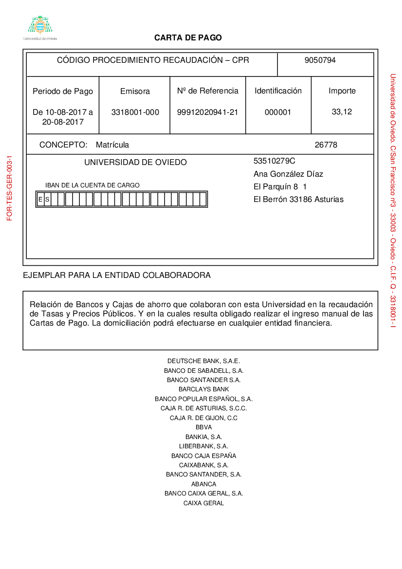 Modelo Carta De Pago