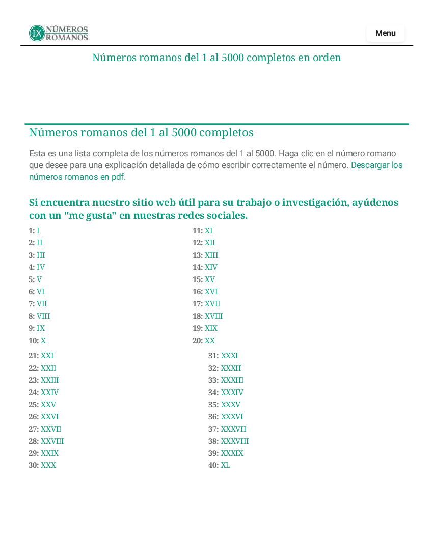 Numeros Romanos Del 1 Al 5000 Completos En Orden Pdf Docer Com Ar