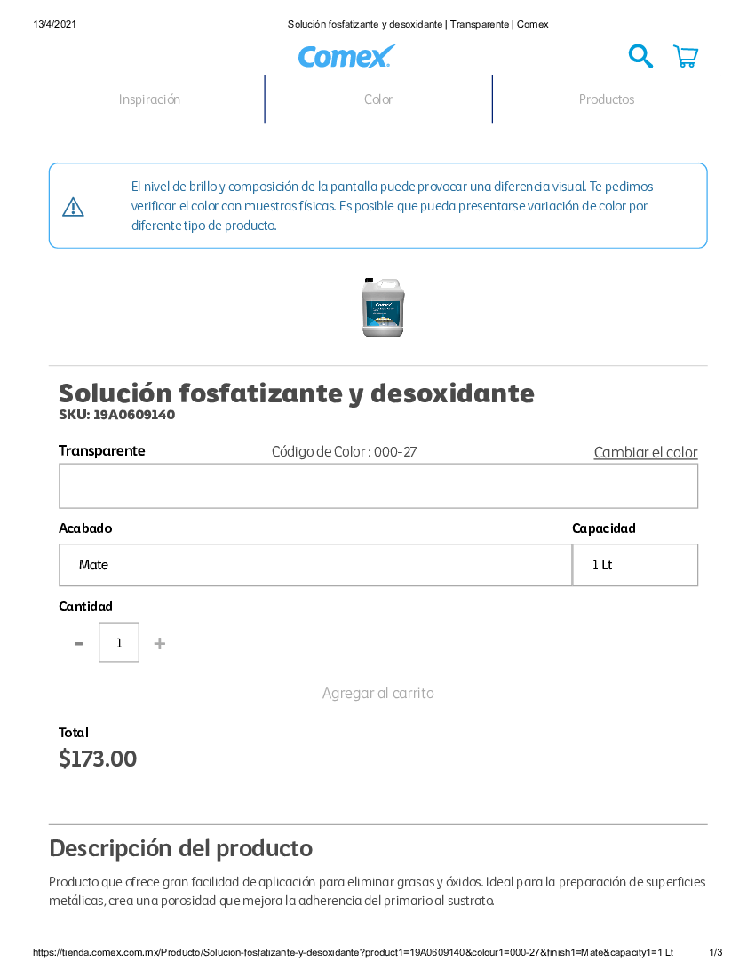 Solución fosfatizante y desoxidante _ Transparente _ Comex - pdf  