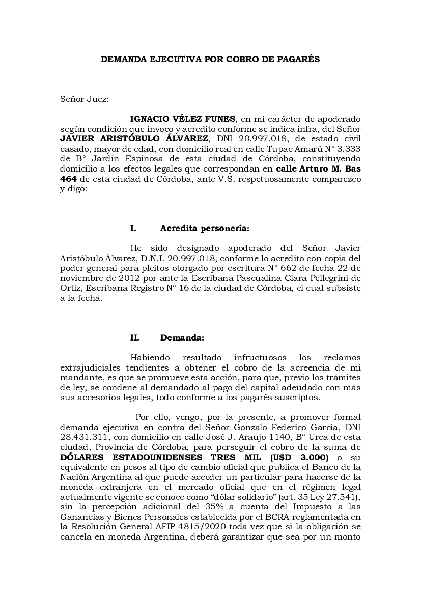 DEMANDA EJECUTIVA POR COBRO DE PAGARÉS - pdf 