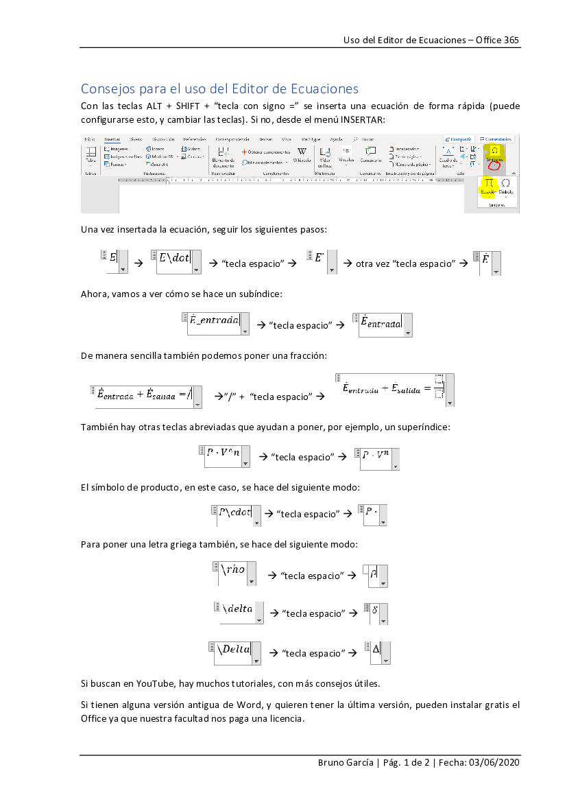 Tutorial Editor de Ecuaciones - Office 365 - pdf 