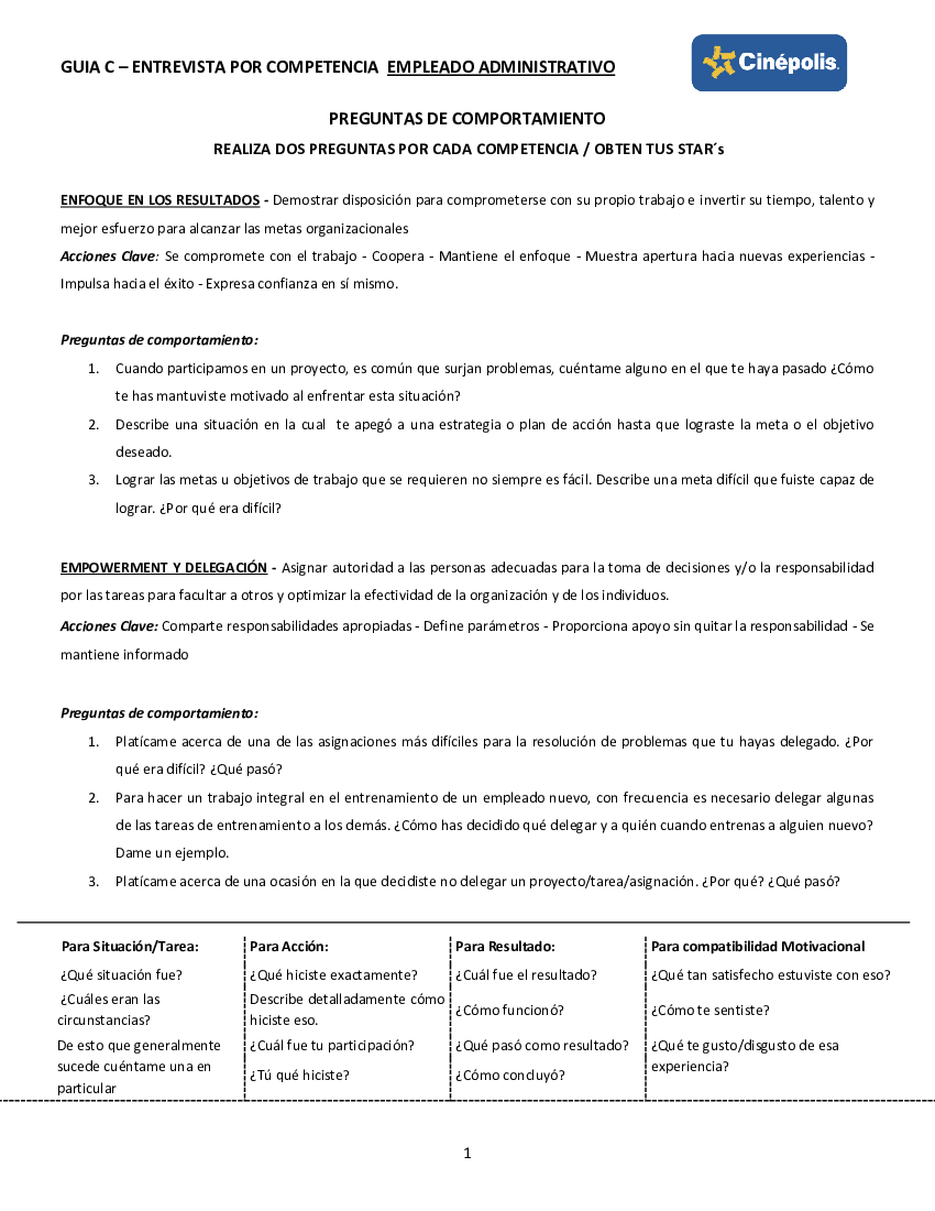 Guia C Entrevista Por Competencias Empleado Administrativo Pdf