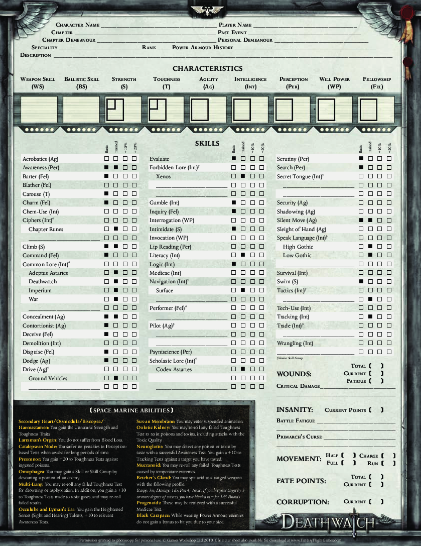 warhammer 40k character sheet 2nd edition