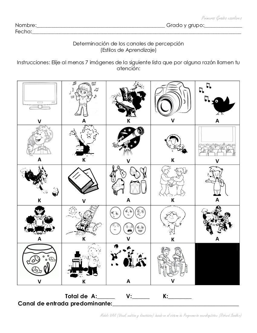 CUEST Estilos de aprendizaje primeros años- Determinación de los canales de  percepción - pdf 