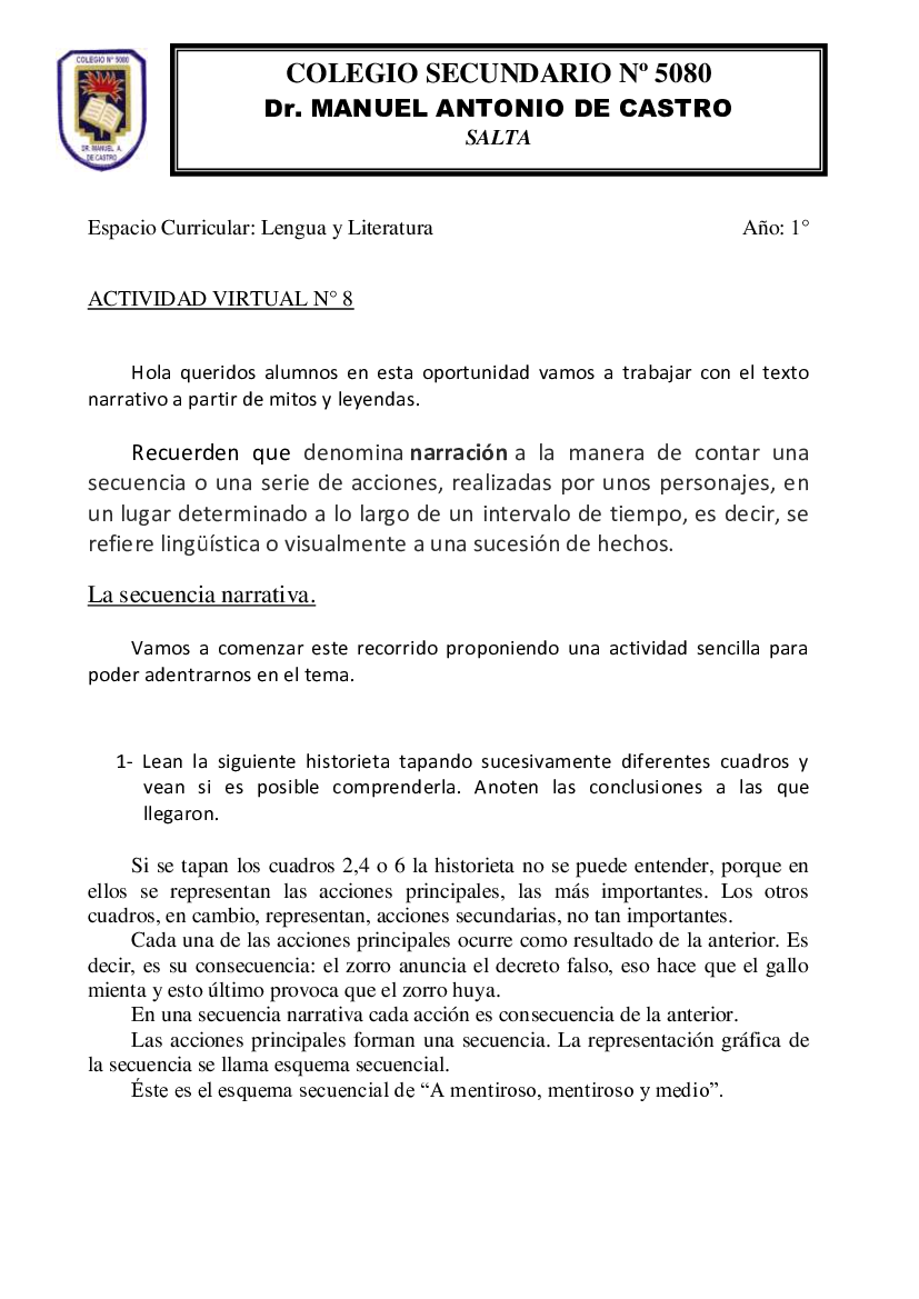 Actividad virtual N° 8 1° Año LENG Y LIT - pdf 