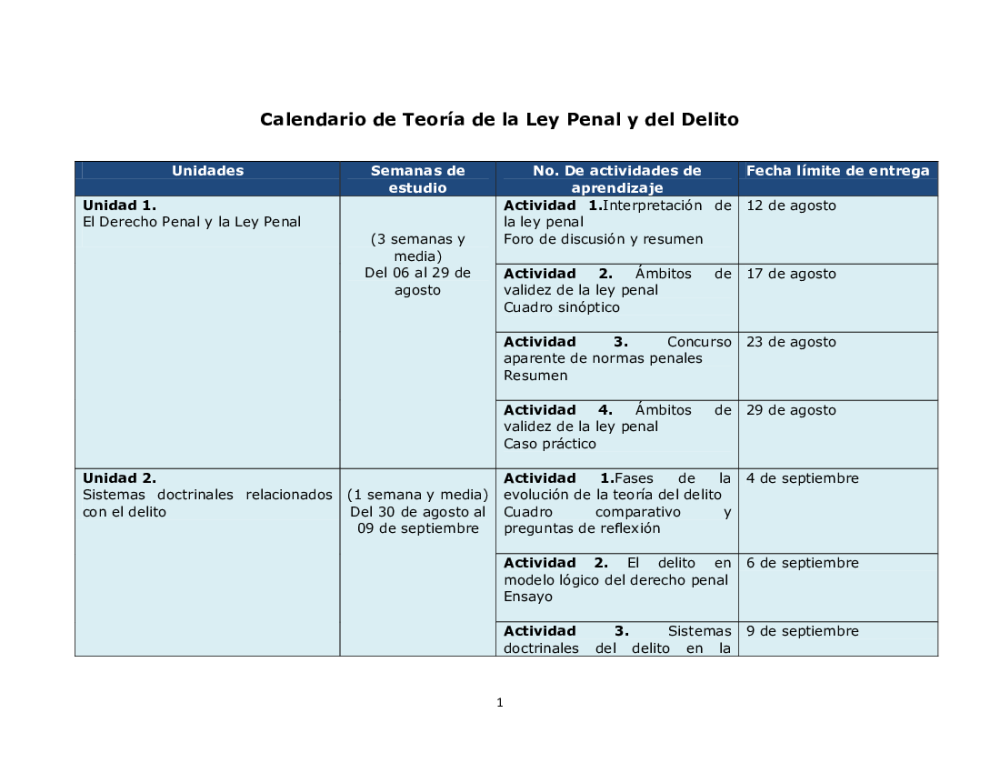 Calendario de actividades Teoría ley penal y el delito - pdf 