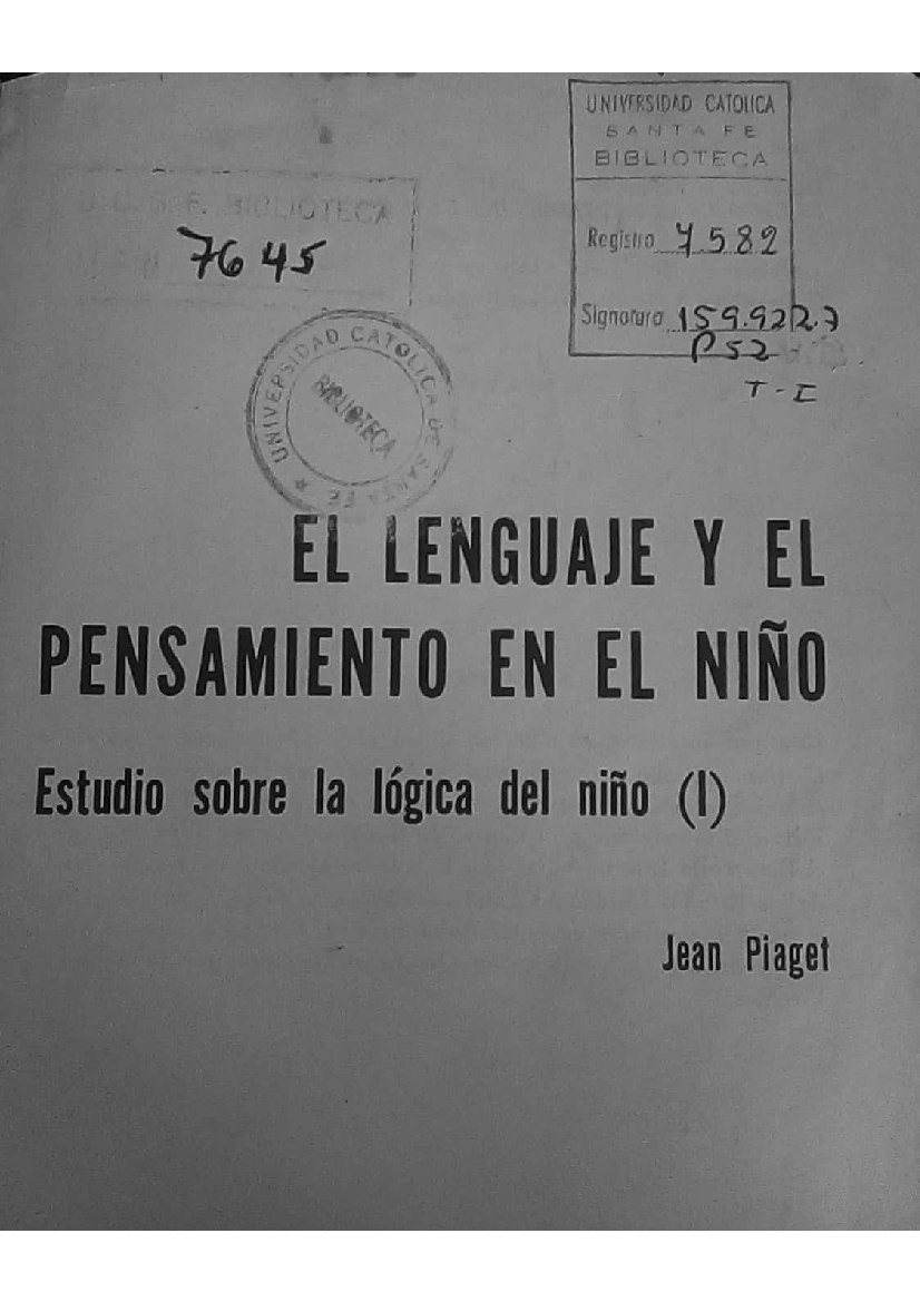 Piaget El lenguaje y el pensamiento en el ni o pdf Docer .ar