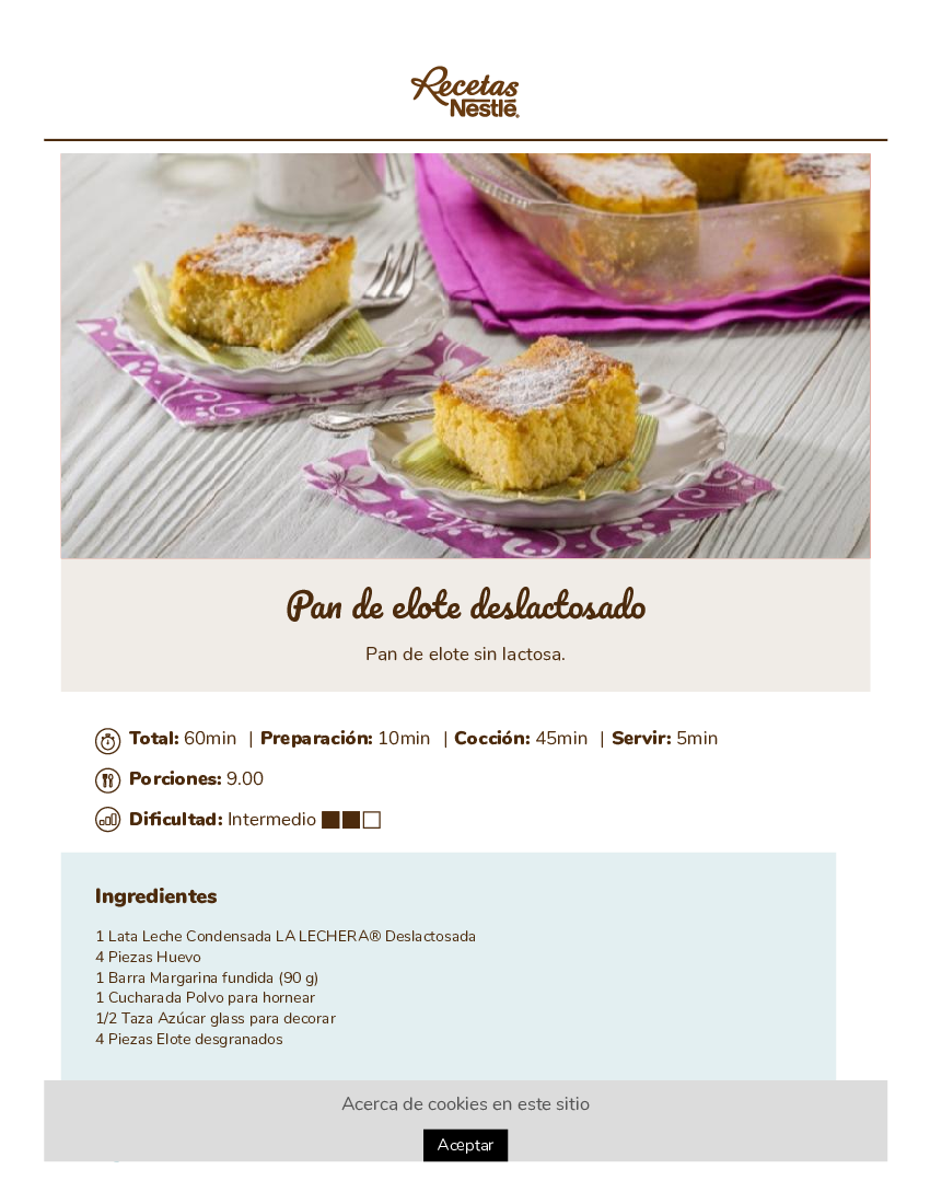 Pan de elote deslactosado_ Recetas Nestlé - pdf 
