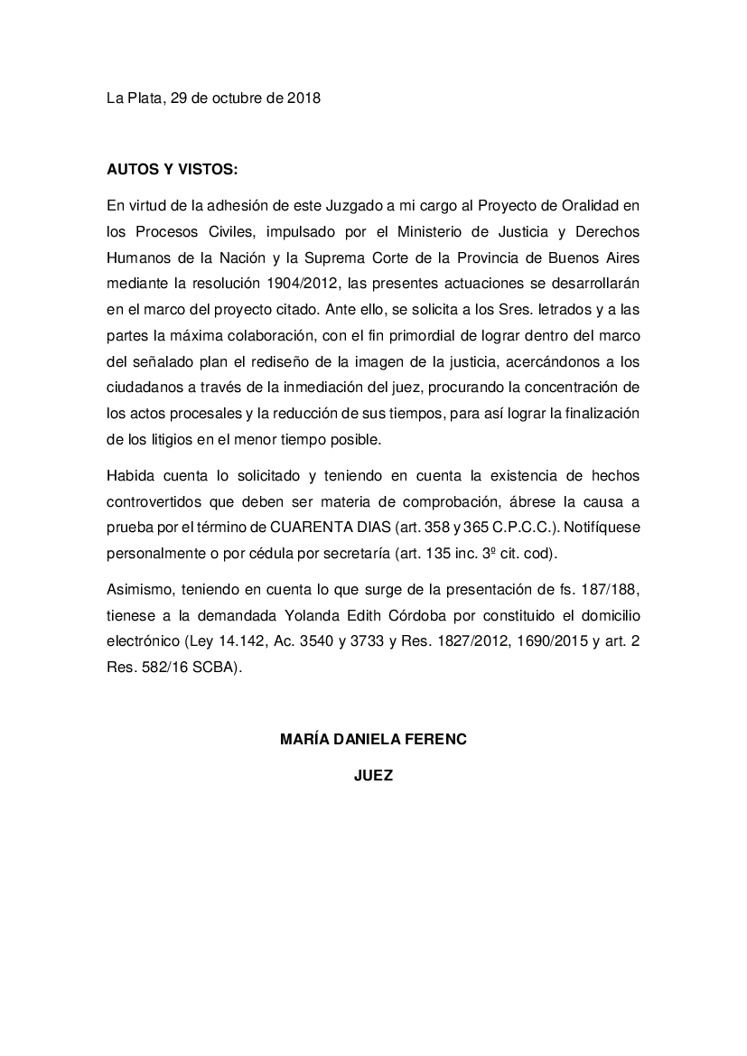 Providencia simple auto de apertura a prueba - pdf 