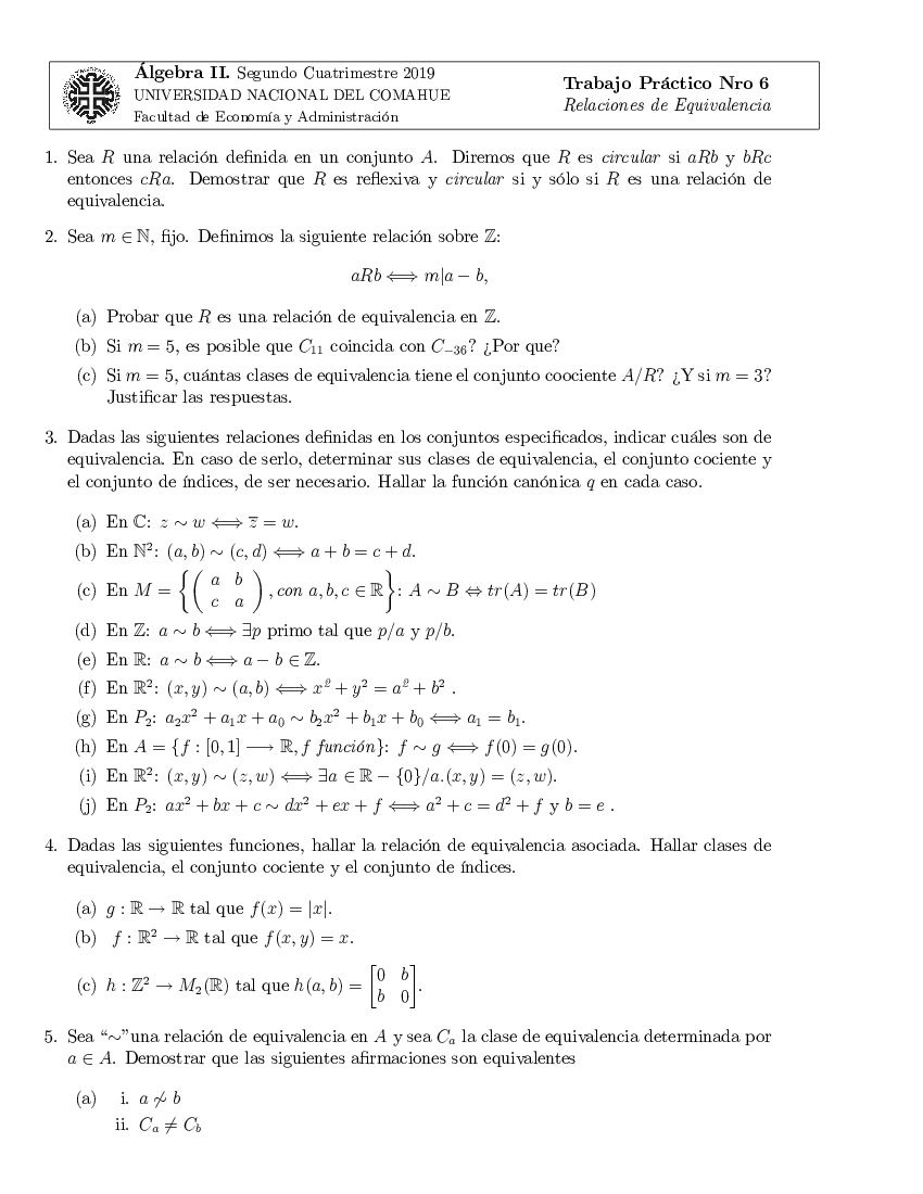 Tp6 Relaciones De Equivalencia Pdf Docer Com Ar