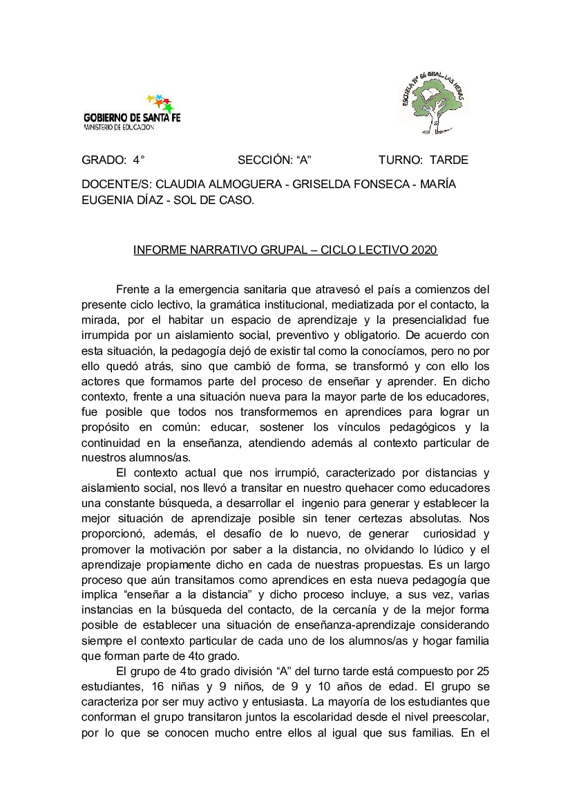 INFORME NARRATIVO GRUPAL - CICLO LECTIVO 2020 - 4TO GRADO DIVISIÓN _A_. -  pdf 